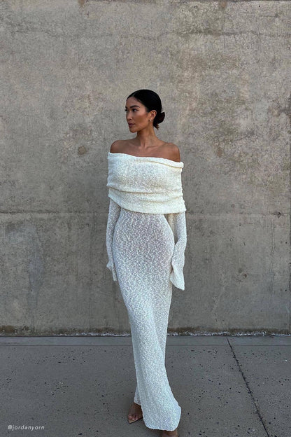 Marisol Robe Maxi Boucle à épaules dénudées - Ivoire