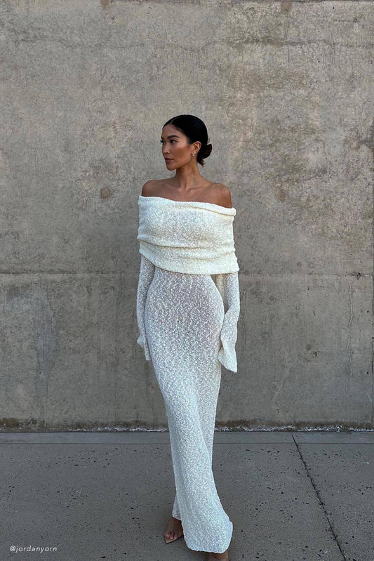 Marisol Robe Maxi Boucle à épaules dénudées - Ivoire