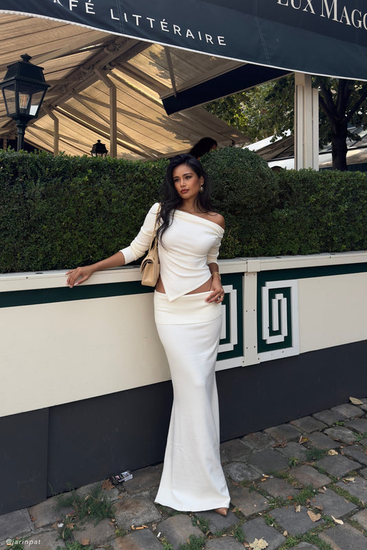 Jupe Maxi Tricotée Karlie avec Taille côtelée - Ivoire