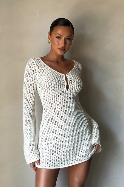 Mini-robe en tricot crochet Kayleigh - Blanc