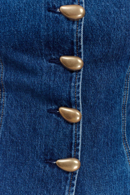 Haut boutonné à manches longues sans bretelles Lennox - Bleu foncé