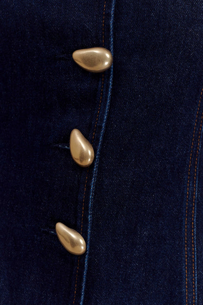 Haut sans bretelles à boutonnage intégral Lennox - Bleu indigo
