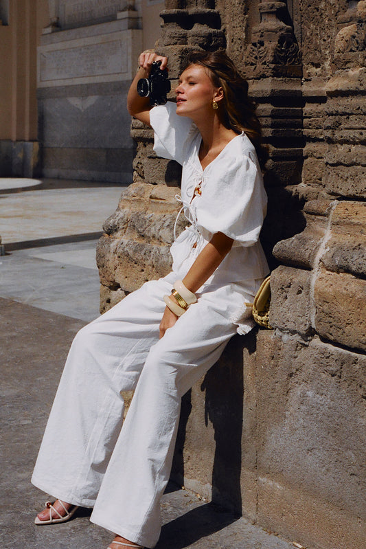 Pantalon large en coton Janayia - Blanc