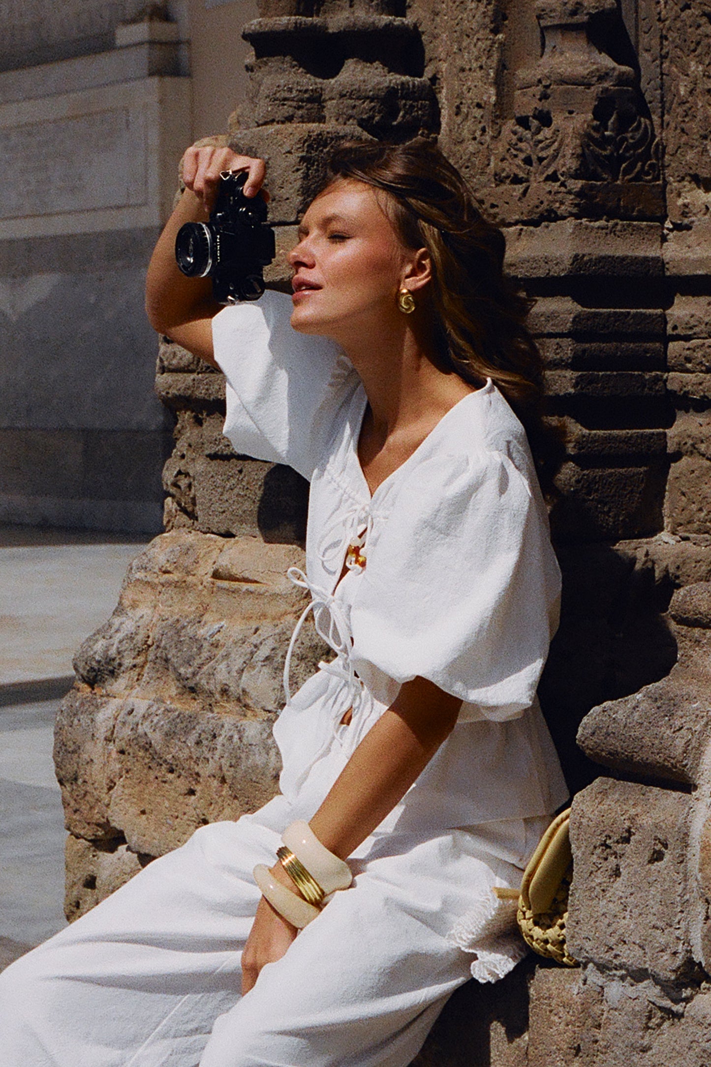Emilie Haut en coton à manches bouffantes - Blanc
