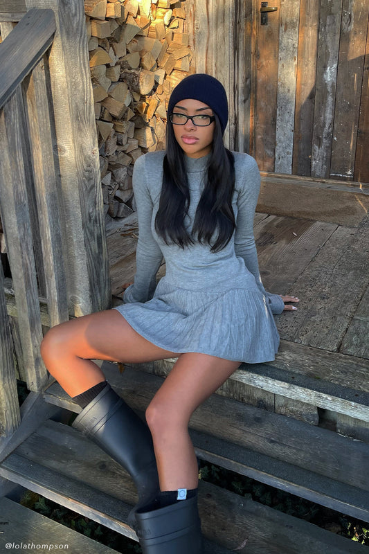 Blair Robe Mini Tricotée avec Plis - Gris Anthracite