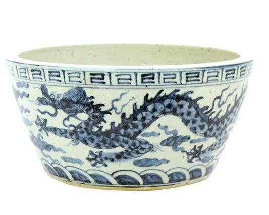 Jardinière Dragon Bowl en bleu et blanc