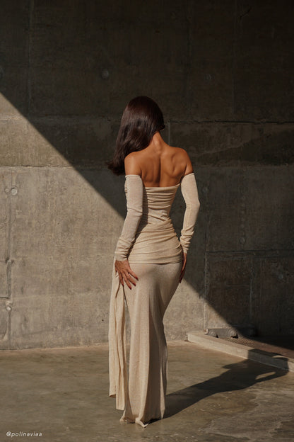 Robe Maxi en Tricot Métallisé Ingrid - Bronze