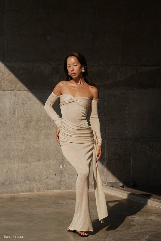 Robe Maxi en Tricot Métallisé Ingrid - Bronze