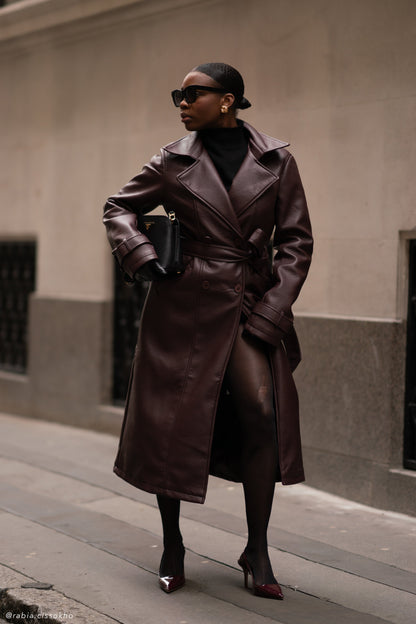 Manteau-trencher en simili cuir Tarah - Brun cacao