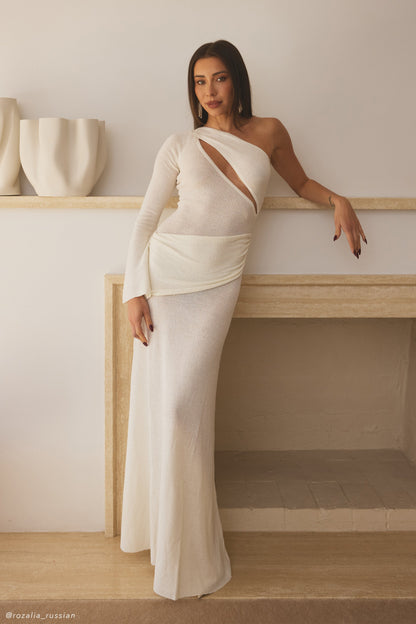 Robe Maxi Tricotée à Une Épaule Alexius - Ivoire