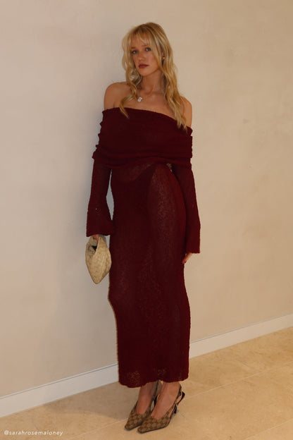 Marisol Robe Maxi Boucle à épaules dénudées - Prune