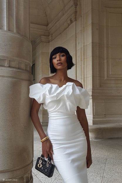 Robe Maxi Sculpturale Sariya - Blanche