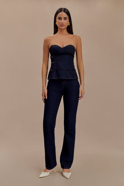 Top en jean à bretelles amovibles et boucle Sylas - Bleu indigo