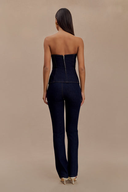 Top en jean à bretelles amovibles et boucle Sylas - Bleu indigo