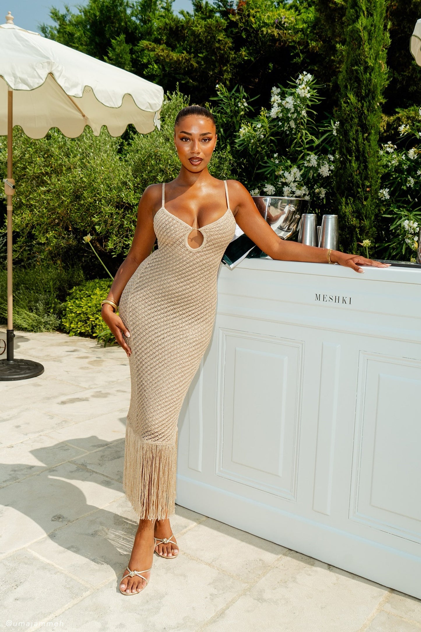 Robe midi en tricot métallisé à franges Raelynn - Or