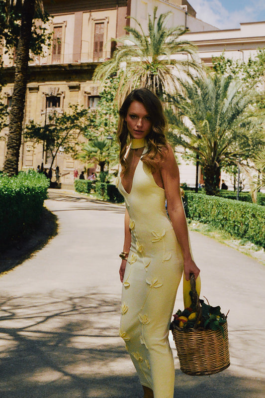 Robe midi en jersey floral Wynn - Citron
