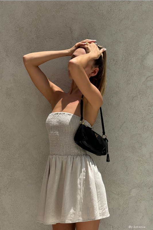 Mini-robe en lin Holland à volants - Naturel